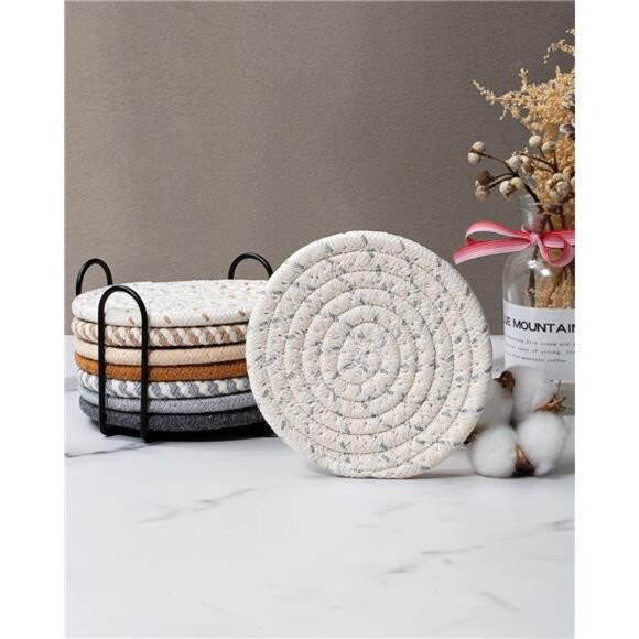 8 Pcs Drink Coasters with Holder, 8 Colors Absorbent Coasters for Drinks - Picture 6 of 8